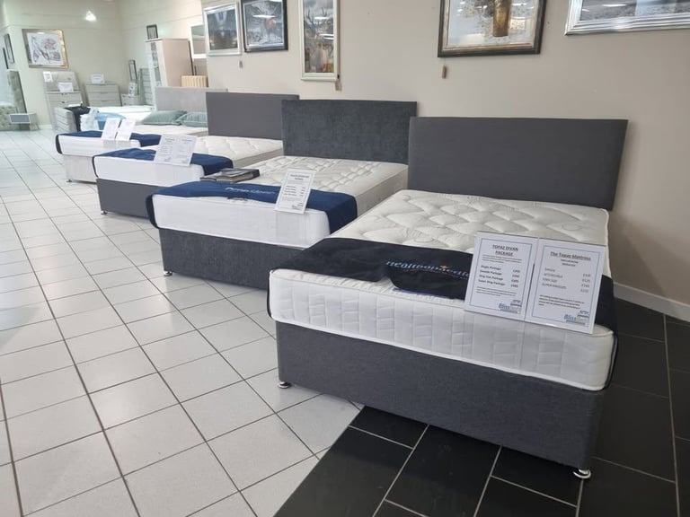 GET FAST DELIVERY ~~~ 4ft6 Double Fabric Divan Bed With Headboard + Mattress ==== Same Day Delivery 