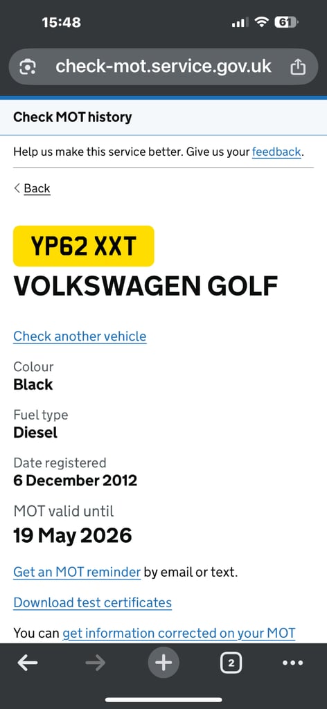 Volkswagen, GOLF, Hatchback, 2012, Semi-Auto, 1598 (cc), 5 doors