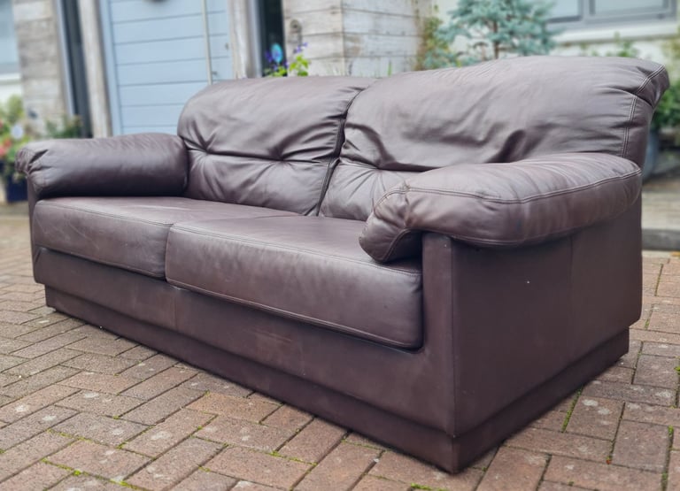 image for DELIVERY INCLUDED VGC large 2 seater dark brown genuine soft leather sofa 