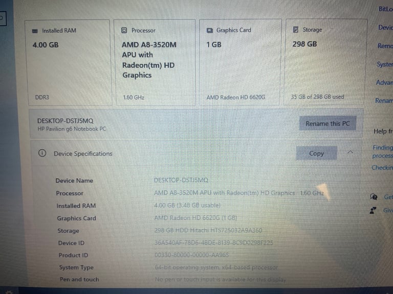 HP pavilion G6 laptop windows 10