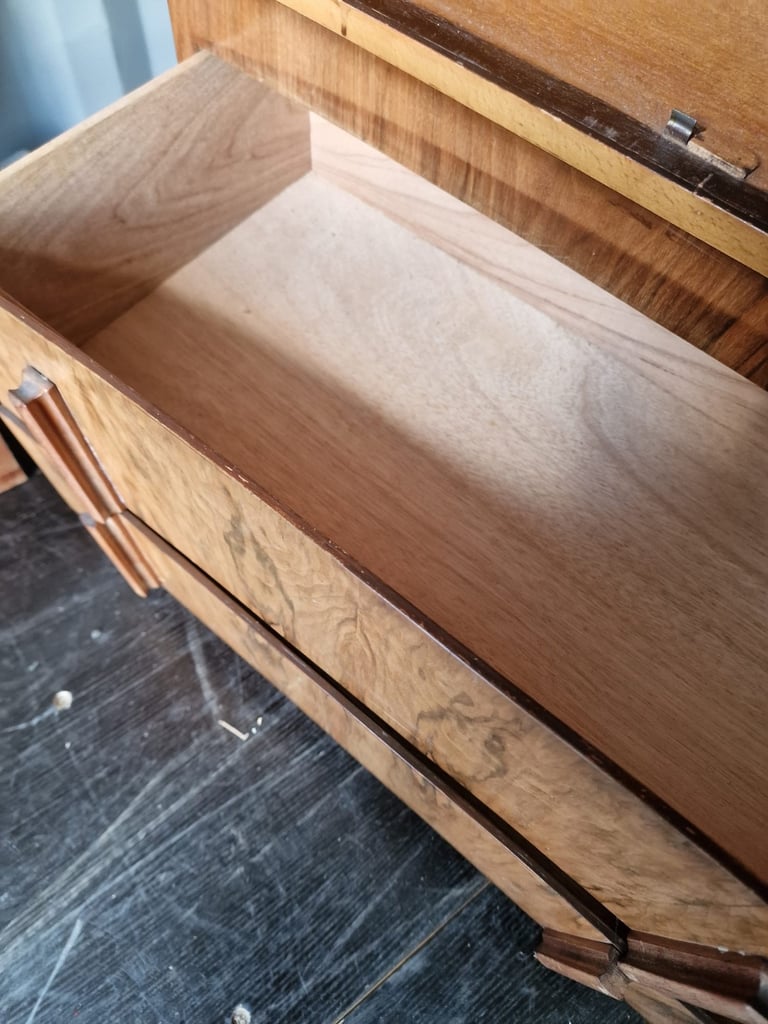 1930’s Art Deco Walnut Two Door Cupboard Over Two Drawers 