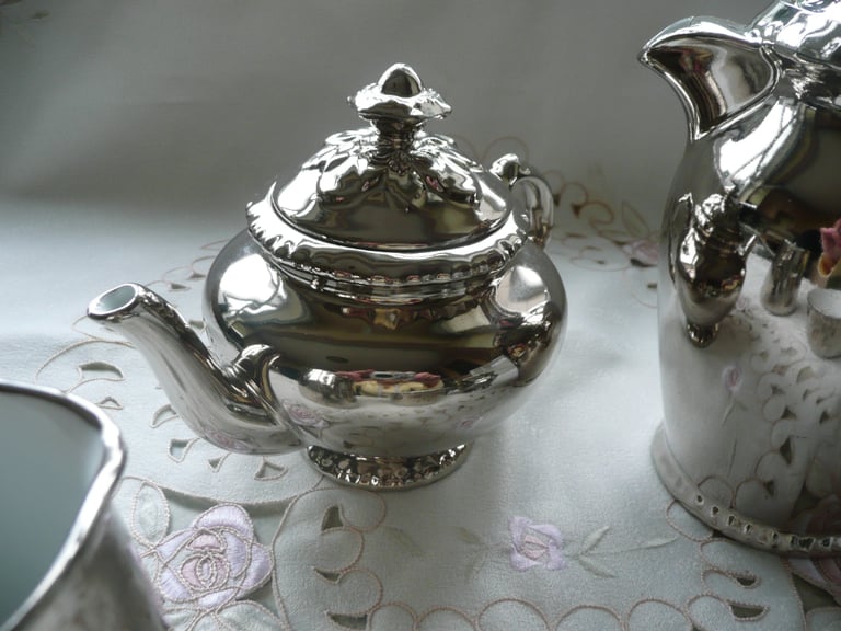 Royal Worcester Ceramic  Silver Lustre Ware Teapot set