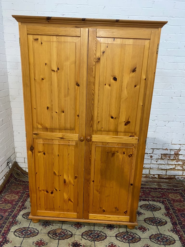 Beautiful Assembled Two Doors Pine Wardrobe 