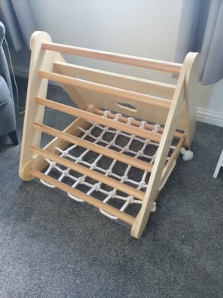 image for Toddler Wooden Triangle Climber with Ramp and Sliding Board