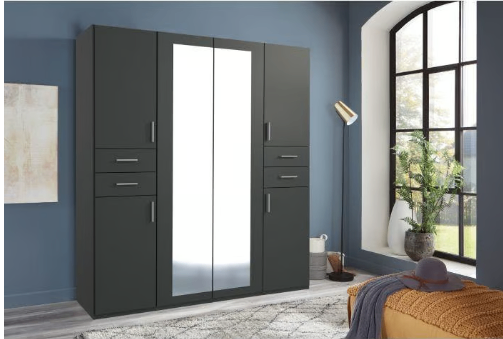 image for Brand New - Vegas 4 Doors Wardrobe with 4 Drawers - Graphite