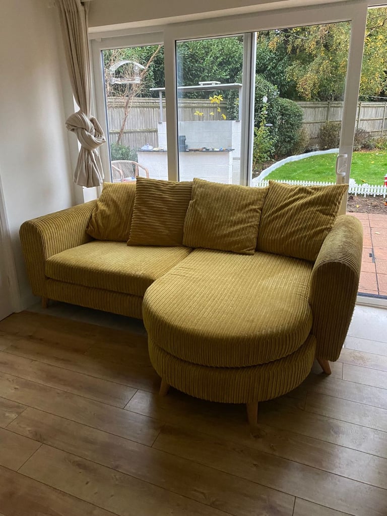 Mustard Yellow Corduroy DFS Corner Sofa – Modern, Comfy & Stylish – Excellent Condition