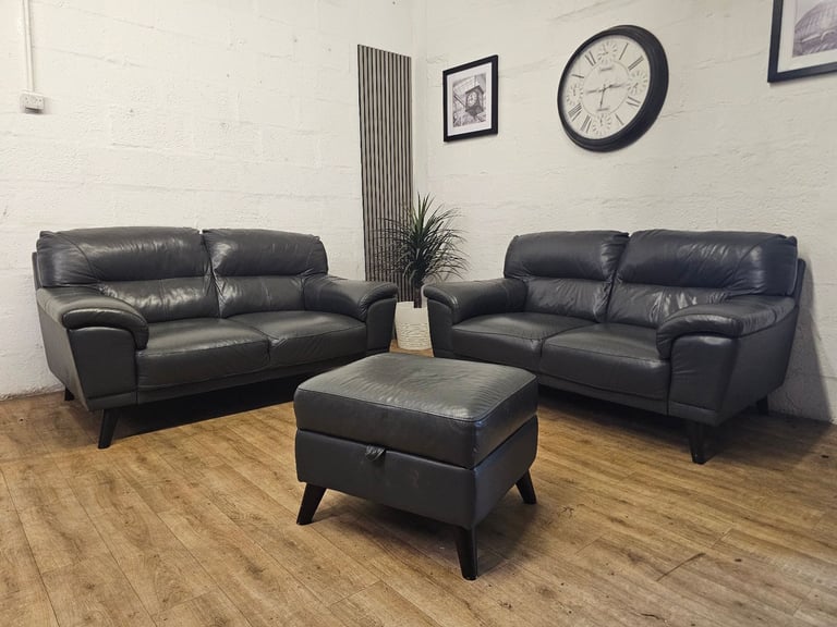 DFS 2+2 Genuine Leather Sofa Set with Storage Footstool – £450  🚚 Free Delivery 