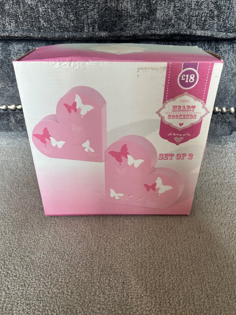 image for Next Heart Butterfly Pink Bookends / New 