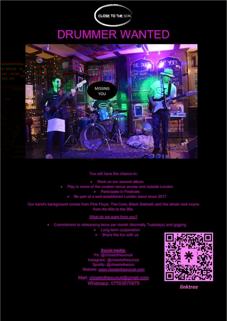 image for DRUMMER WANTED FOR PSYCH-ROCK LONDON BAND