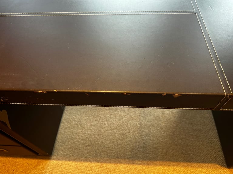 Large Faux Leather brown desk with 3 drawers