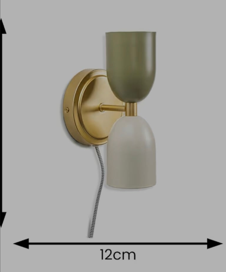 Pair of Gold Green White Up & Down Plug In Wall Lights Metal Lampshades Lamps