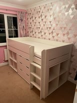 White Solid Pine Mid Sleeper Bed with Memory Foam Matresss