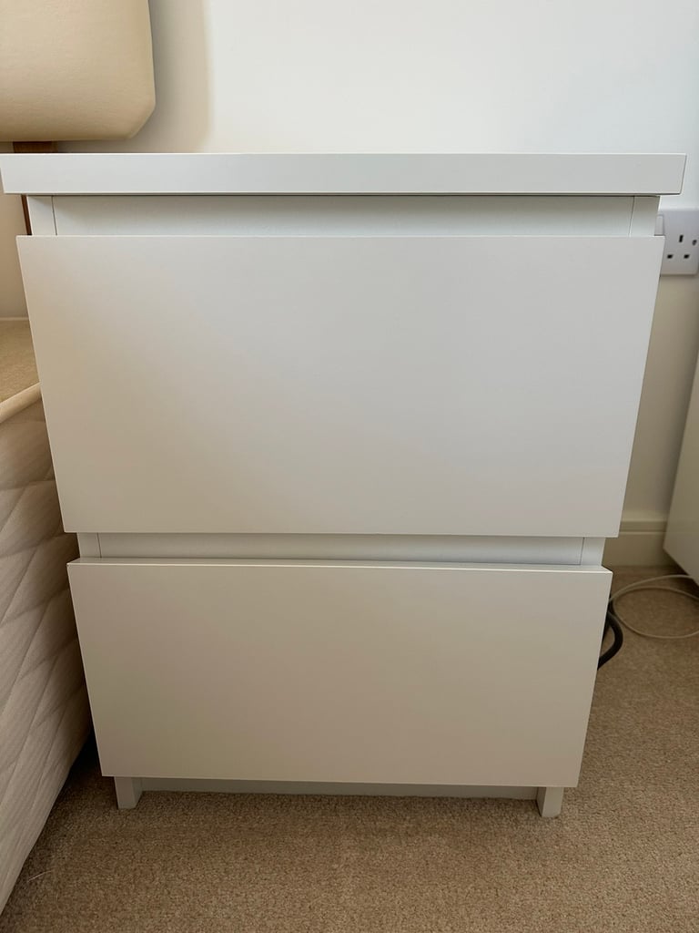 Two Ikea MALM Chest of 2 drawers, high-gloss white