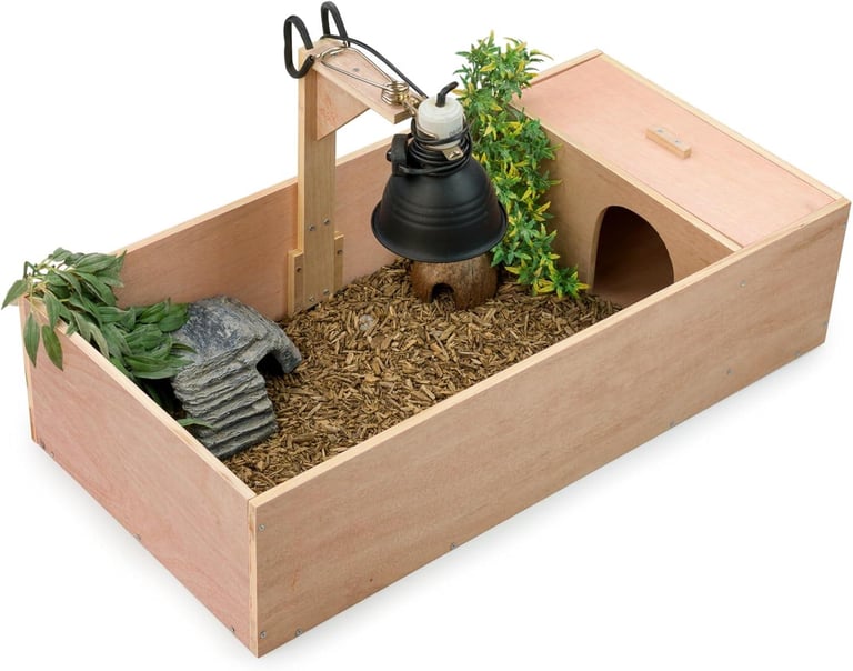 Never Used Tortoise Table with Lamp Hook/Stand and Hiding Spot 82x41cm [Natural Wood Colour]