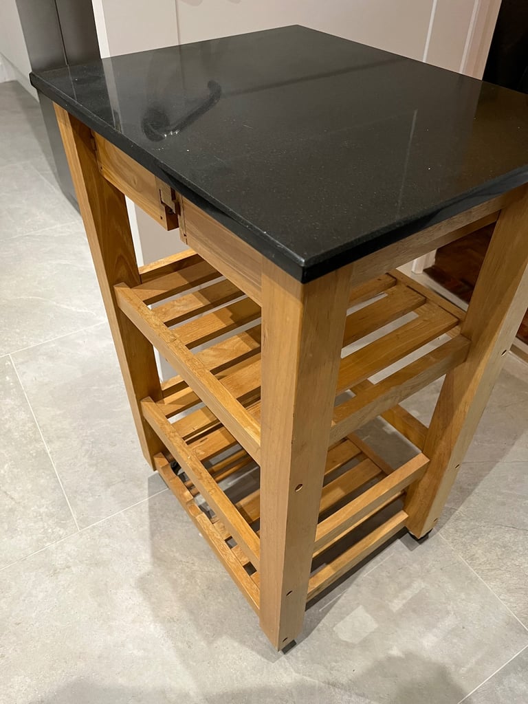 Wooden Kitchen Trolley with black granite top