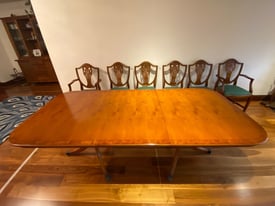 Yew extending dining table with 6 chairs