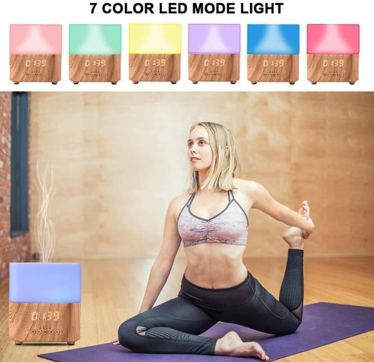 Smart Oil Diffuser + Bluetooth Speaker + Digital Alarm Clock + 7 LED Therapy Night Light