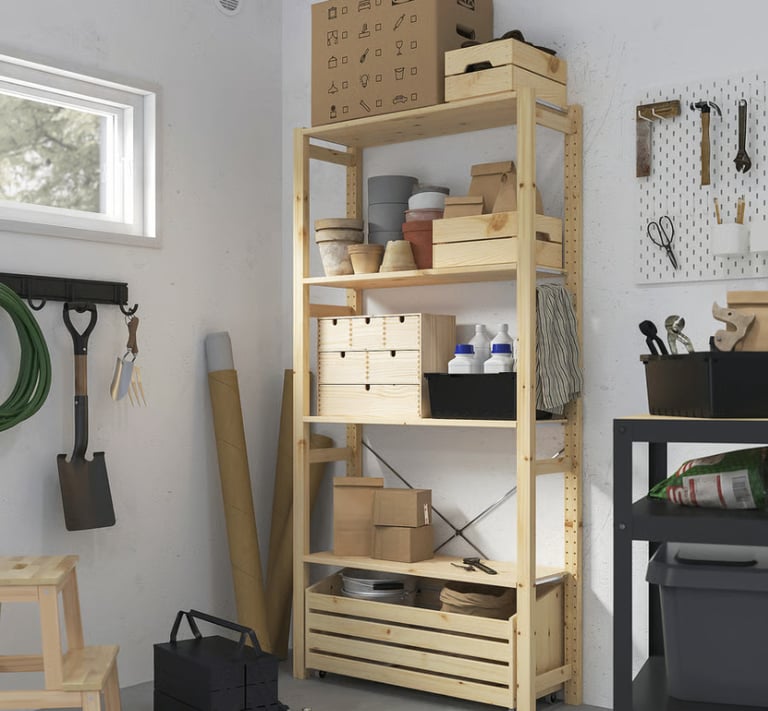 IKEA IVAR Shelving unit with storage box, pine, 89x30x179 cm