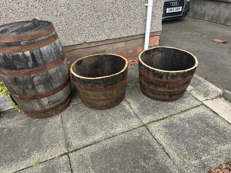 Whiskey barrels and half barrels 
