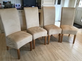 Set of four High back dining chairs with oak legs and washable suedette covers