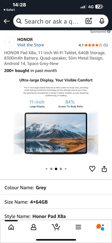 image for Honor 11in Tablet 128gb