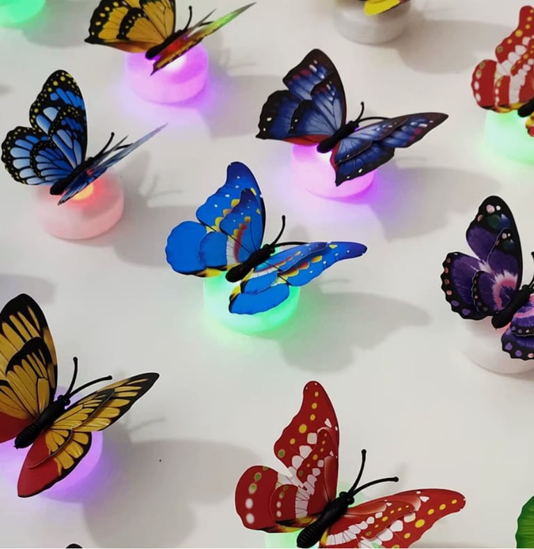 5 LED BUTTERFLY NIGHT LIGHTS CREATIVE COLOURFUL GLOWING WALL LIGHT STICKABLE PAD