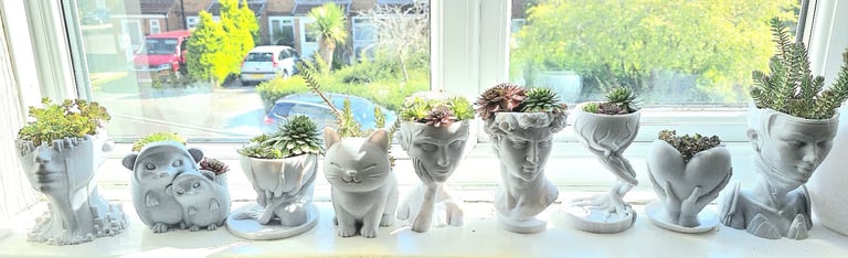 image for Handcrafted 3D-Printed Marble Effect Plant Pots with Live House Plants