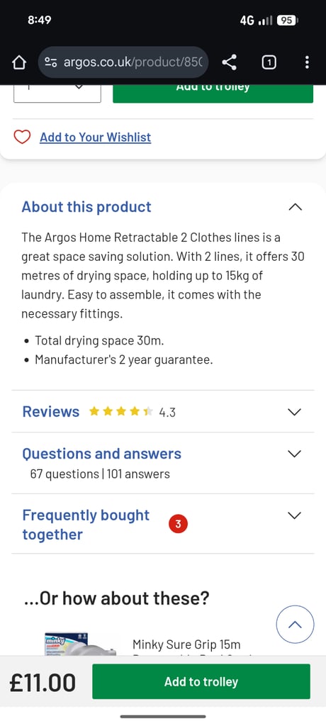 Retractable clothes line £3