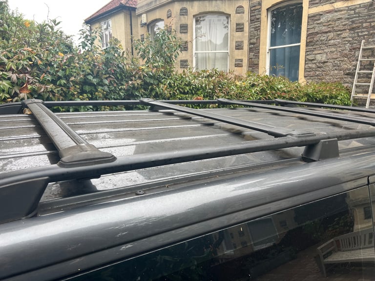 VW T5 & T6 LWB BLACK AERO 4 BAR ROOF RACK SET FOR LWB TRANSPORTER SHUTTLE ETC