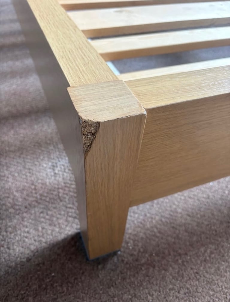 Solid Sturdy Light Oak Maple Double Bed Frame Wooden Slats Teenager Student Landlord Rental Guest