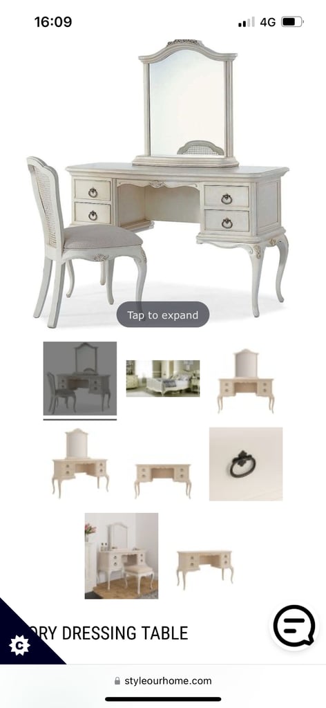 Shabby sheek bedroom set including king size bed draws dressing table & more 