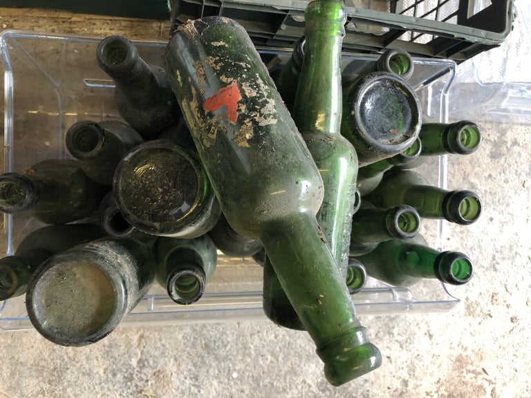 10 x 1940’s vintage Scottish green glass beer bottles 