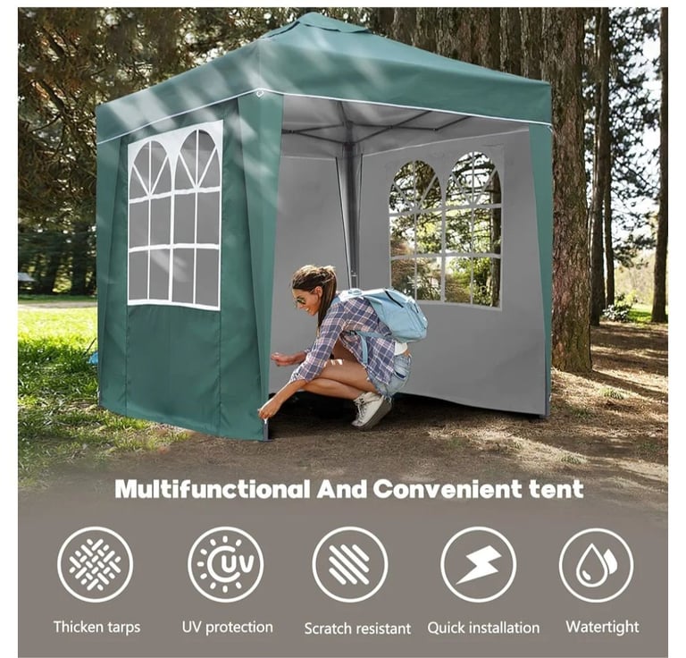 2x2 meter Gazebo in Green with sidewalls