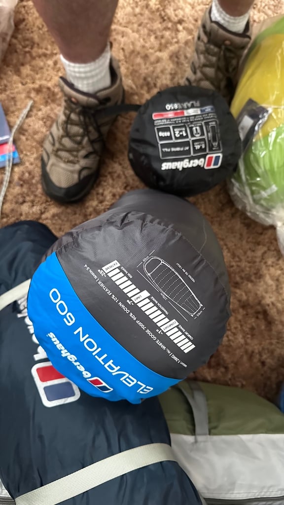 Tents, sleeping bags, rucksack, camping gear