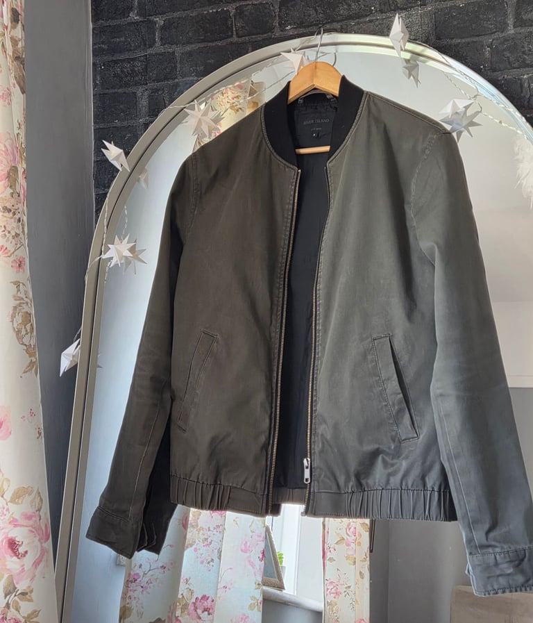 image for Mens river island zip khaki green jacket size small