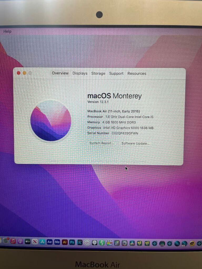 Apple MacBook Air 1.6GHz Dual Core Intel Core i5 4GB DDR3 256GB SSD 11" 2015 Adobe Suite Logic Pro