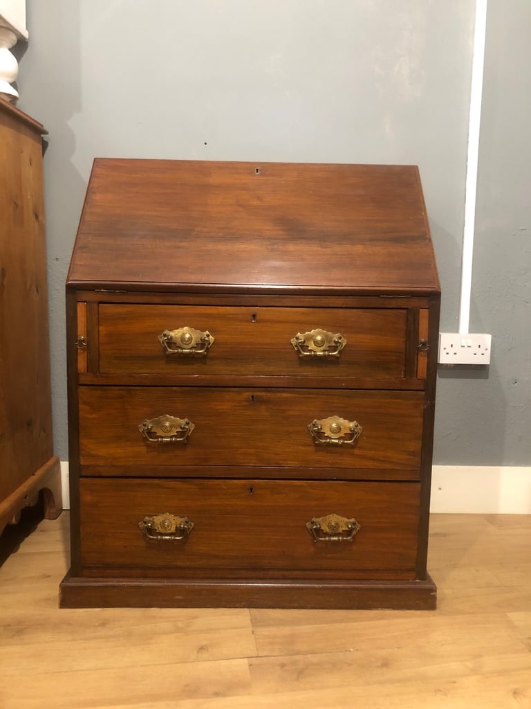 Antique wooden writing desk bureau with drawers 