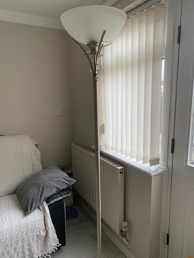 Tall chrome lamp with frosted glass shade 