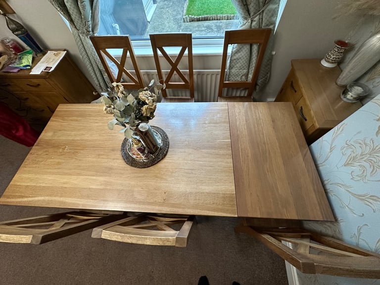 Oak dining table and chairs
