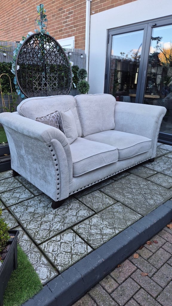 Two beautiful cream plush velvet 3-seater sofas
