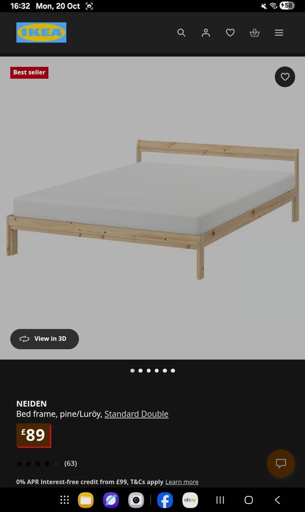 image for Ikea Wooden Bed Frame - Double