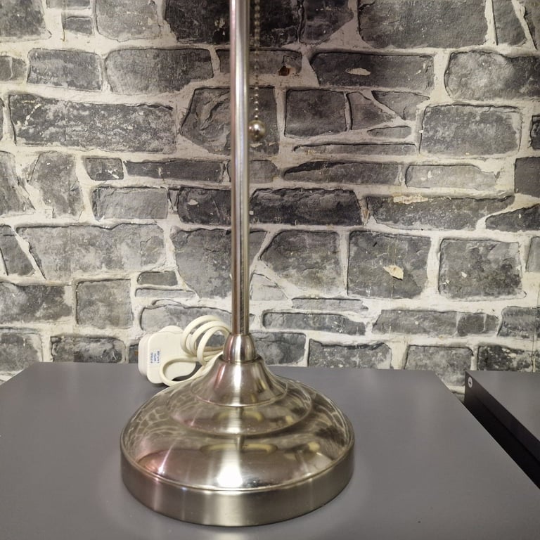 Pair of Modern Chrome Table Lamps with Brown Fabric Shades