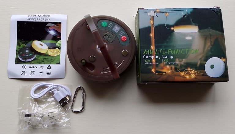 NEW Camping LED String Lights, 10M, USB Recharge, Retractable, 9 Lighting Modes, SOS, IP65 