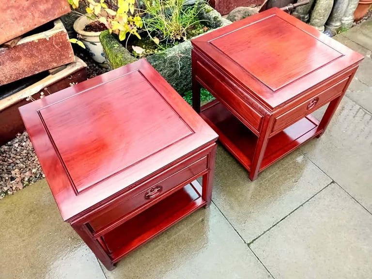 Pair of Heavy Chinese Solid Rosewood Side Tables