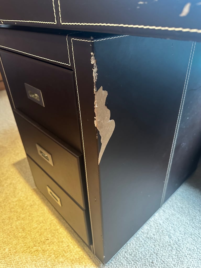 Large Faux Leather brown desk with 3 drawers