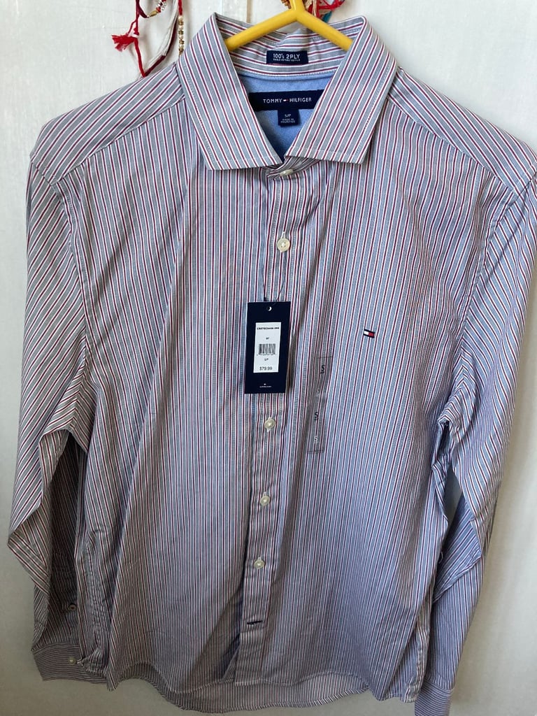 image for BRAND NEW – Tommy Hilfiger red and grey striped mens shirt – post or collect