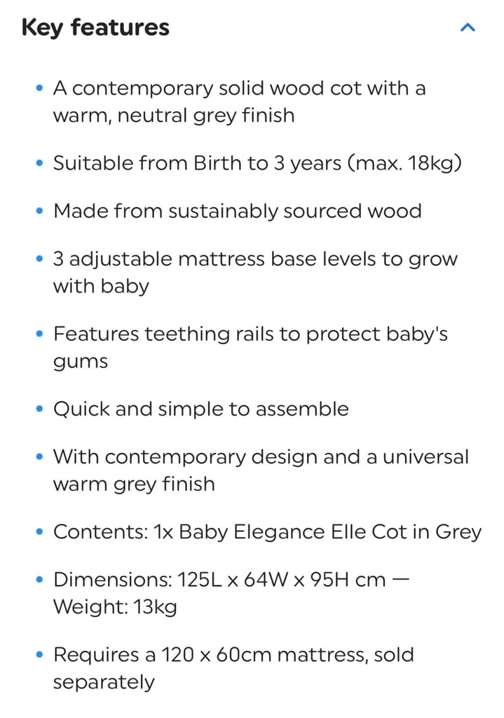 Baby cot complete with mattress 