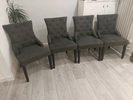 4 Charcoal Fabric Wingback Buttoned Dining Chairs x4