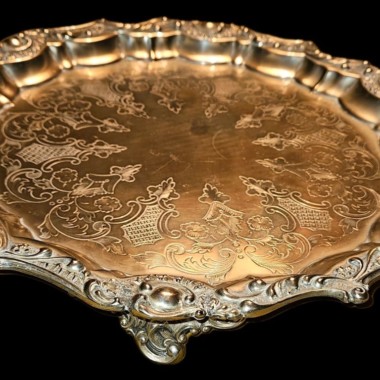Vintage Footed Silver-Plated Salver/Serving Tray