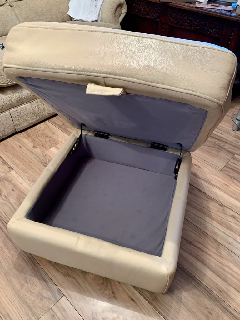 Leather beige/cream storage ottoman